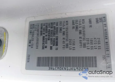 2018 Nissan Nv200 S из США, поврежденный, VIN 3N6CM0KN1JK692299